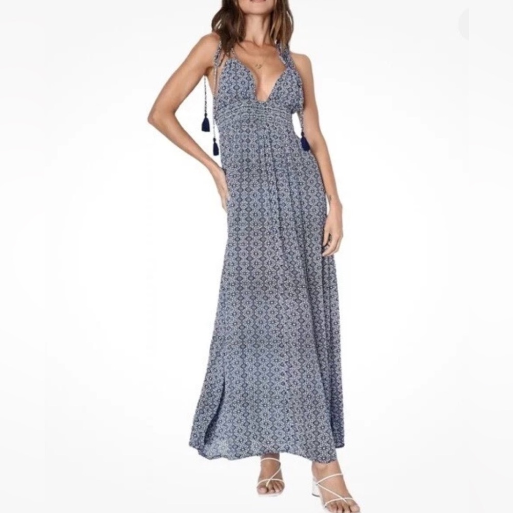 Lulus Field Day Navy Maxi Dress Strappy Summer Vacation Boho Women’s XS
